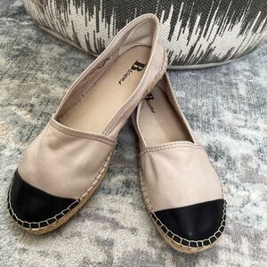 BROWNS Leather Espadrilles Flat Slip On Two Tone Shoes Made Spain Summer Travel